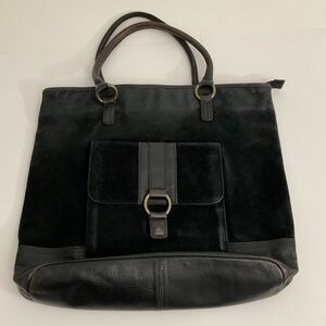 Vintage Roots  Black suede leather heavy duty top handle bag